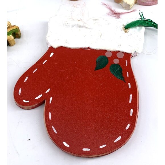 Wood Hand Painted Christmas Ornaments Rustic Country Folk Art 5" Tall Set of 7 - Picture 8 of 10